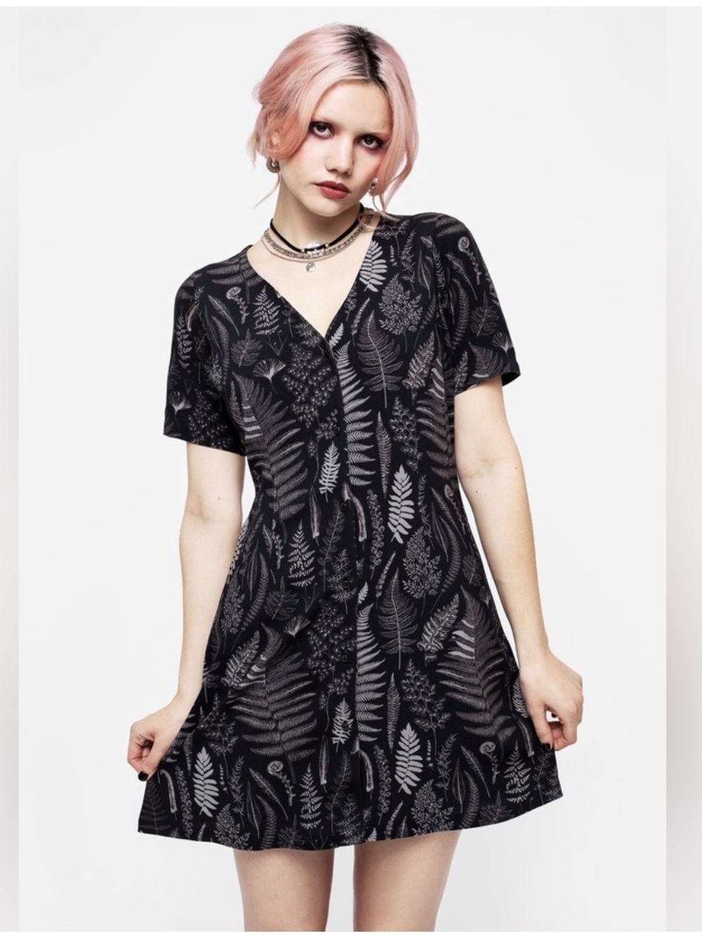 DISTURBIA Maidenhair botanical print mini dress